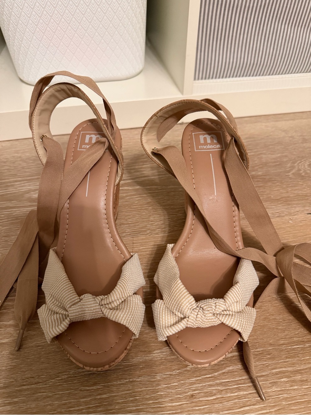 Moleca Tan Gladiator Espadrille Sandals with Cream Bow